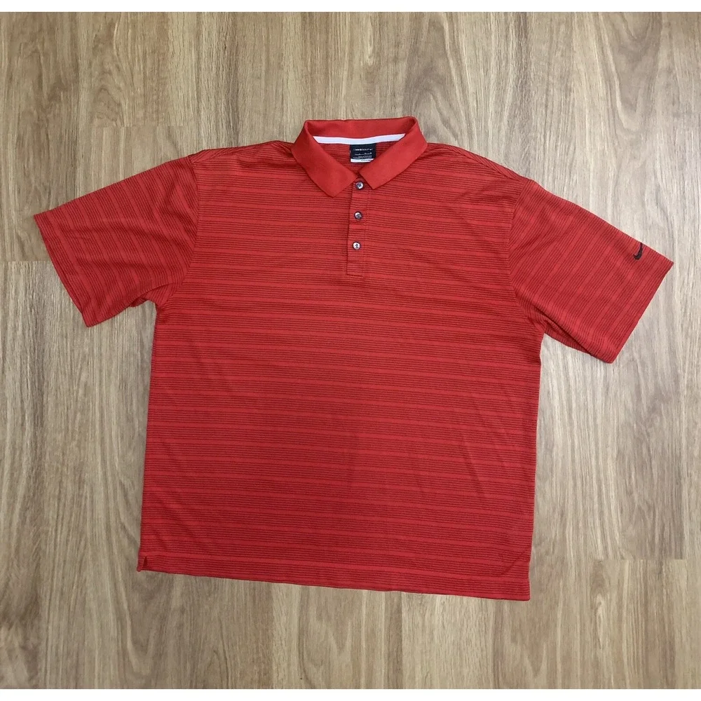 Nike Golf DriFit Red/Black Striped Mens Short Sleeve Polo Shirt Size Large‎